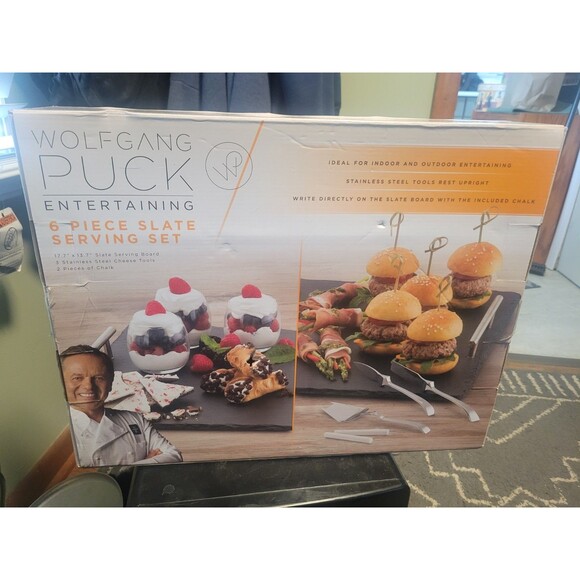 NIB Wolfgang Puck Slate Tray with 3 Cheese Knives Charcuterie Set - Picture 2 of 10